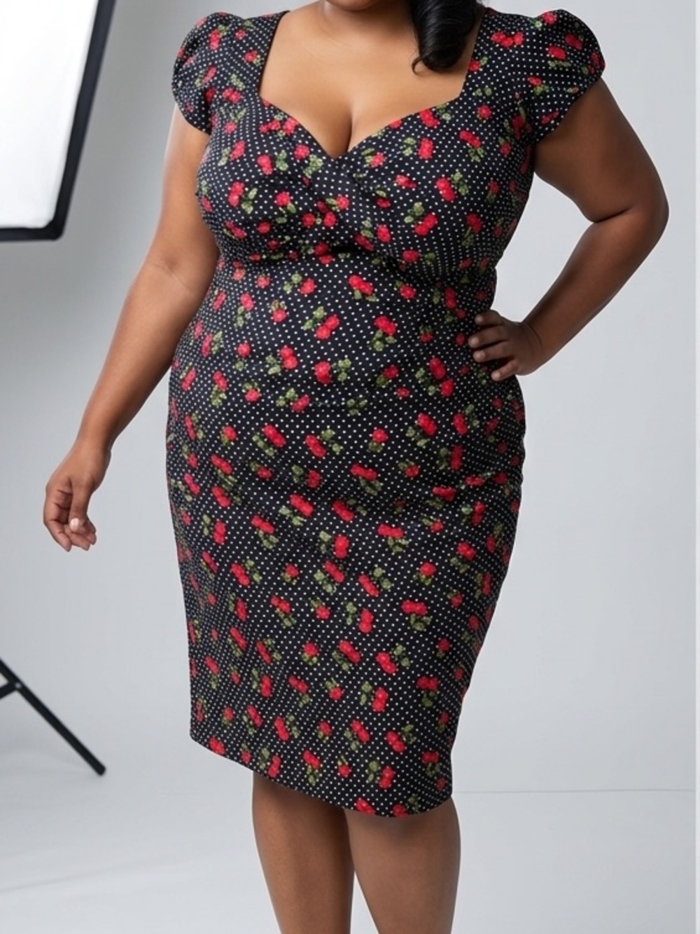 Stop Staring Cherry Bomb Polka Dot Wiggle Dress Plus Size 1X Pinup Rockabilly